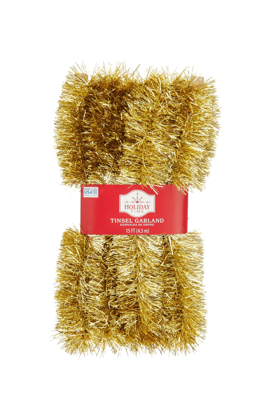 15 ft Soft and Silky Champagne Christmas PVC Tinsel Garland, by Holiday Time