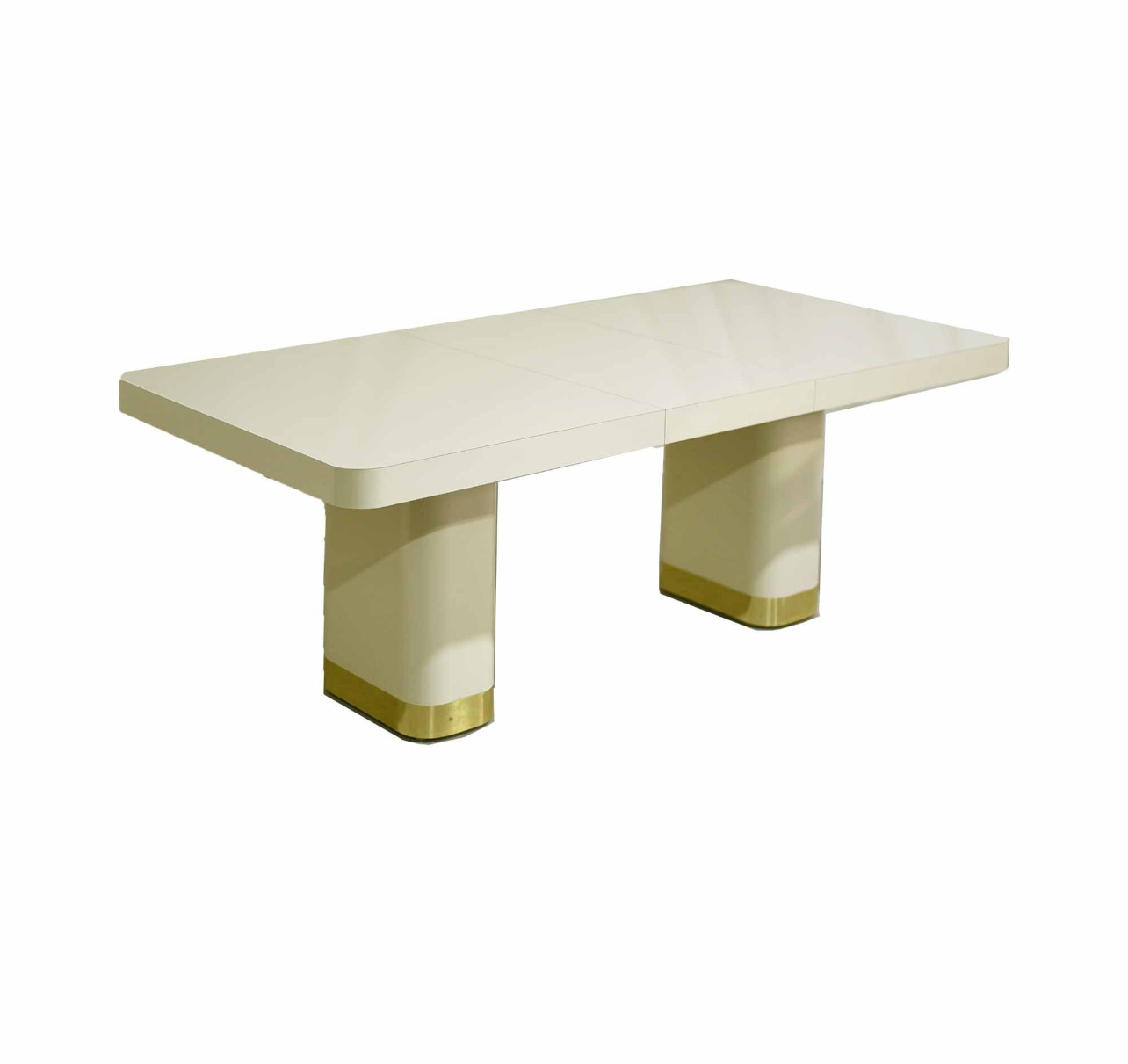 1990s Modern Formica and Brass Pedestal Base Cream Dining Table