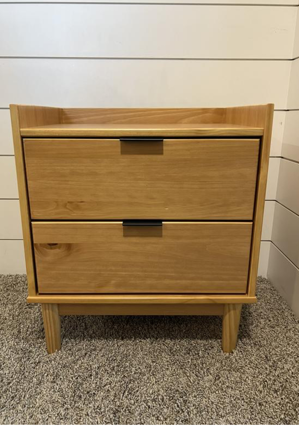2-Drawer Caramel Solid Wood Mid-Century Modern Tray-Top Nightstand
