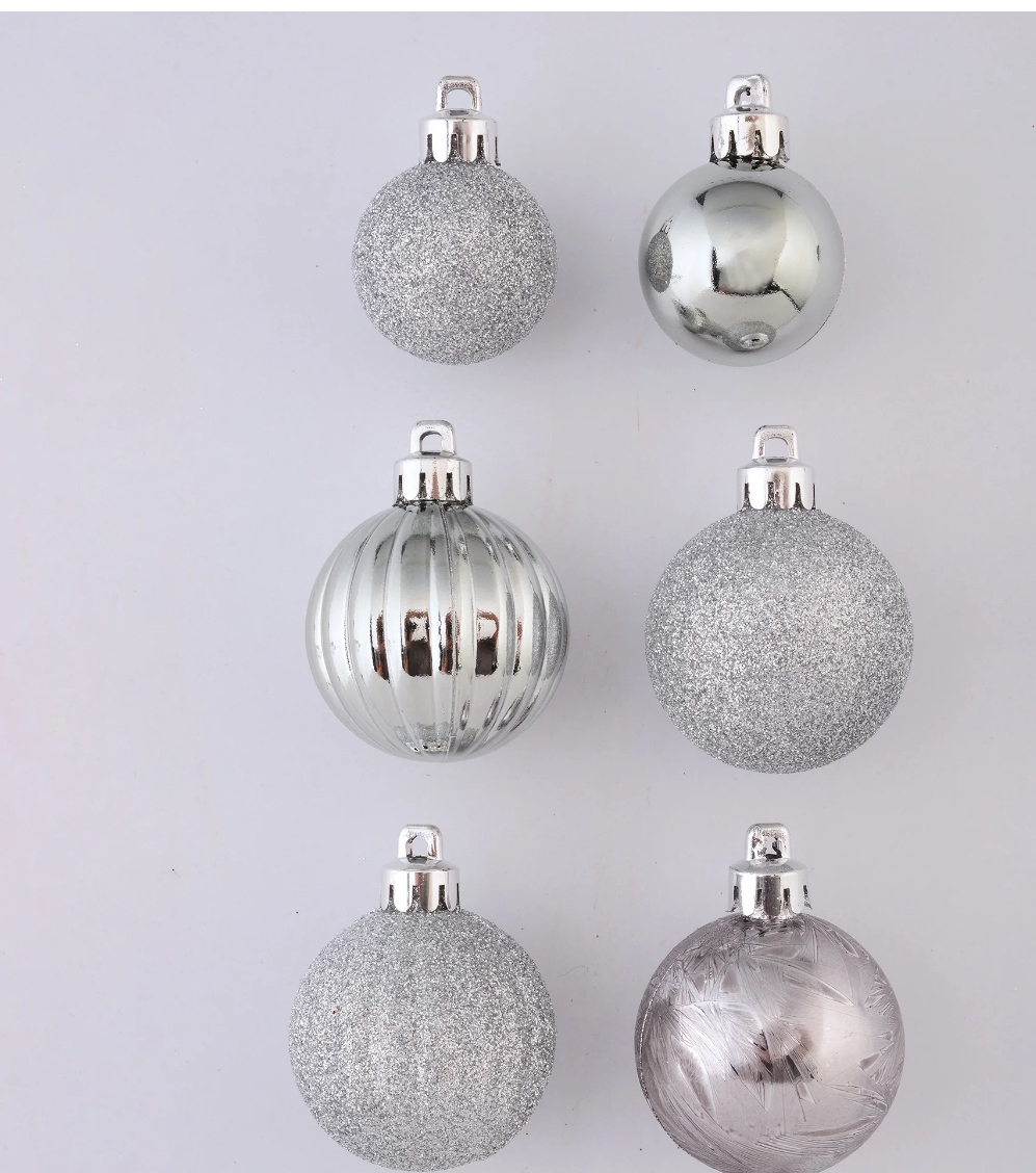20-Count Multi-Textured Shatterproof Christmas Mini Ornaments, Silver, Holiday Time