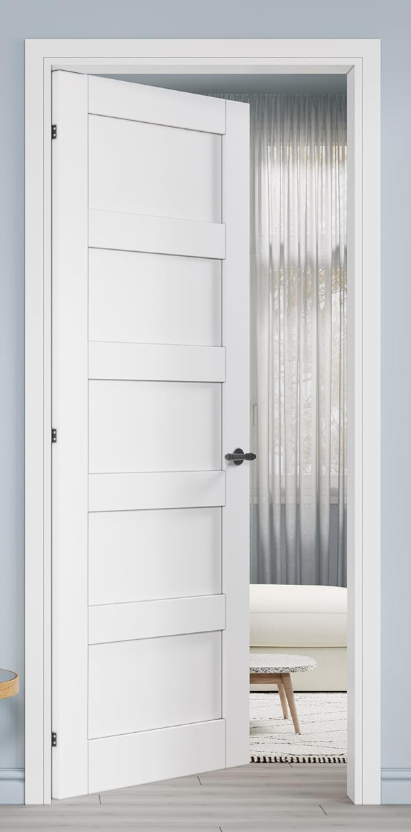 32" x 80" Prehung Door 5-Panel Slab Doors with Jamb Kit, Solid Core MDF Interior Door for Bathroom Pantry Laundry, White Primed Easy Assemble