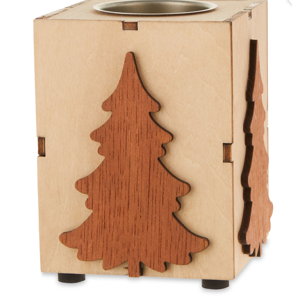 3.5 in Wooden Candle Holder with Tree Pattern, by Holiday Time