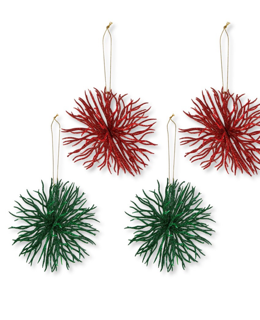 4-Count Red Green Snowflake Ornament, Ornament, by Holiday Time