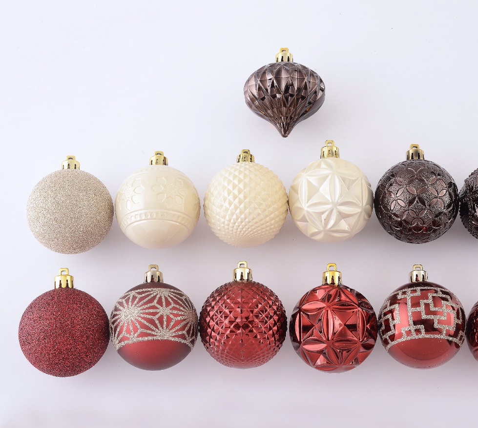 40-Count 60mm Christmas Shatterproof Ornaments, Brown, Dark Red & Oatmeal, Holiday Time