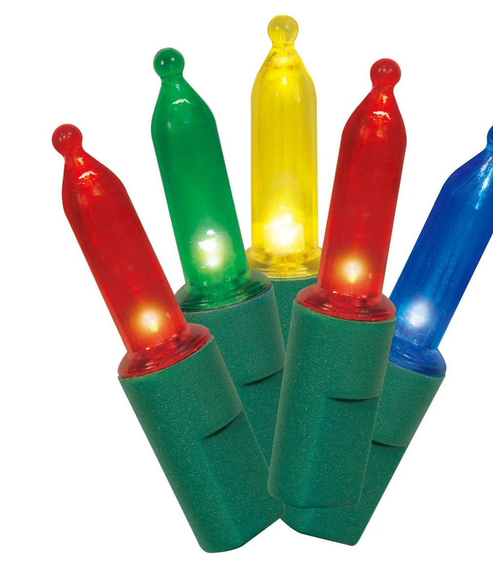 50-Count Multicolor LED Mini Christmas Lights with Green Wire, 11', Holiday Time