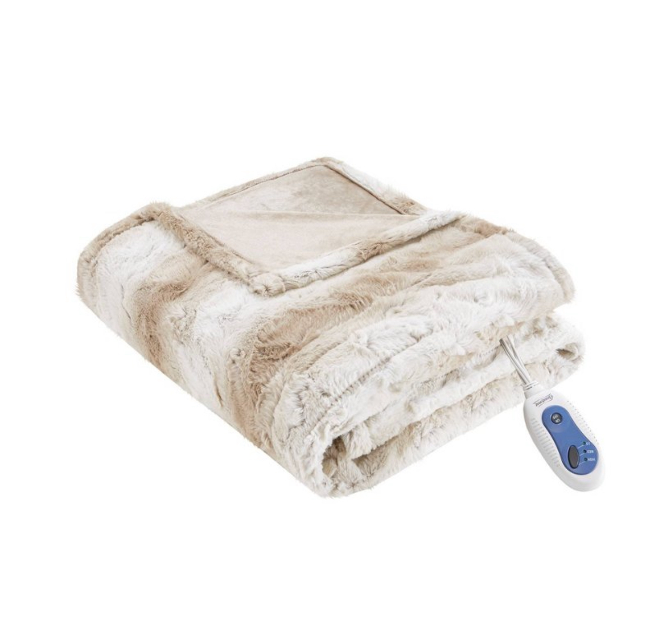 50"x70" Marselle Oversized Faux Fur Electric Heated Throw Blanket Sand - Beautyrest