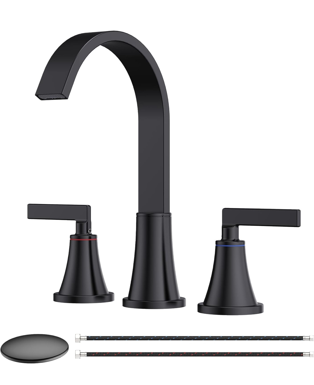 8 Inch Bathroom Sink Faucet, 3 Hole Widespread Bathroom Faucets with Pop Up Drain, Bathroom Faucet with Cache Aerator, Matte Black