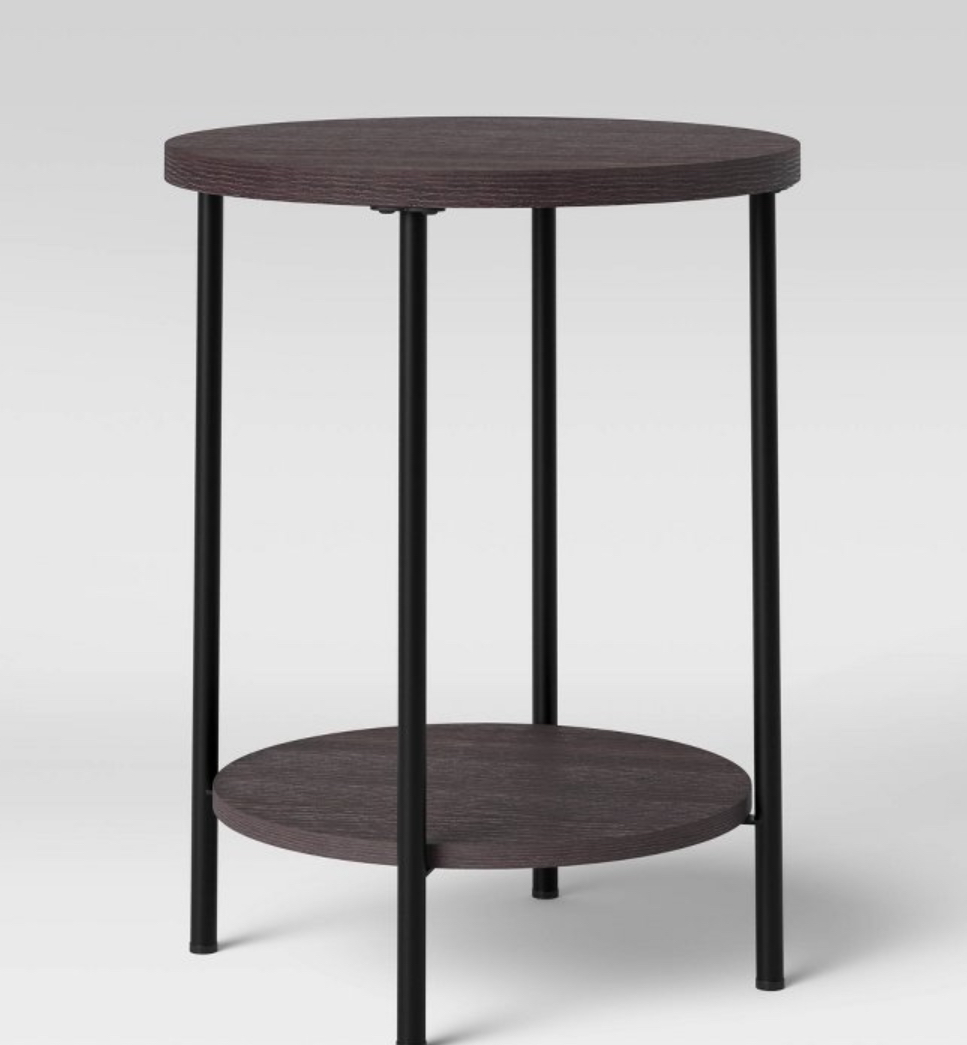 Wood and Metal Round End Table Espresso - Room Essentials™: Modern Industrial Style, Storage Shelf