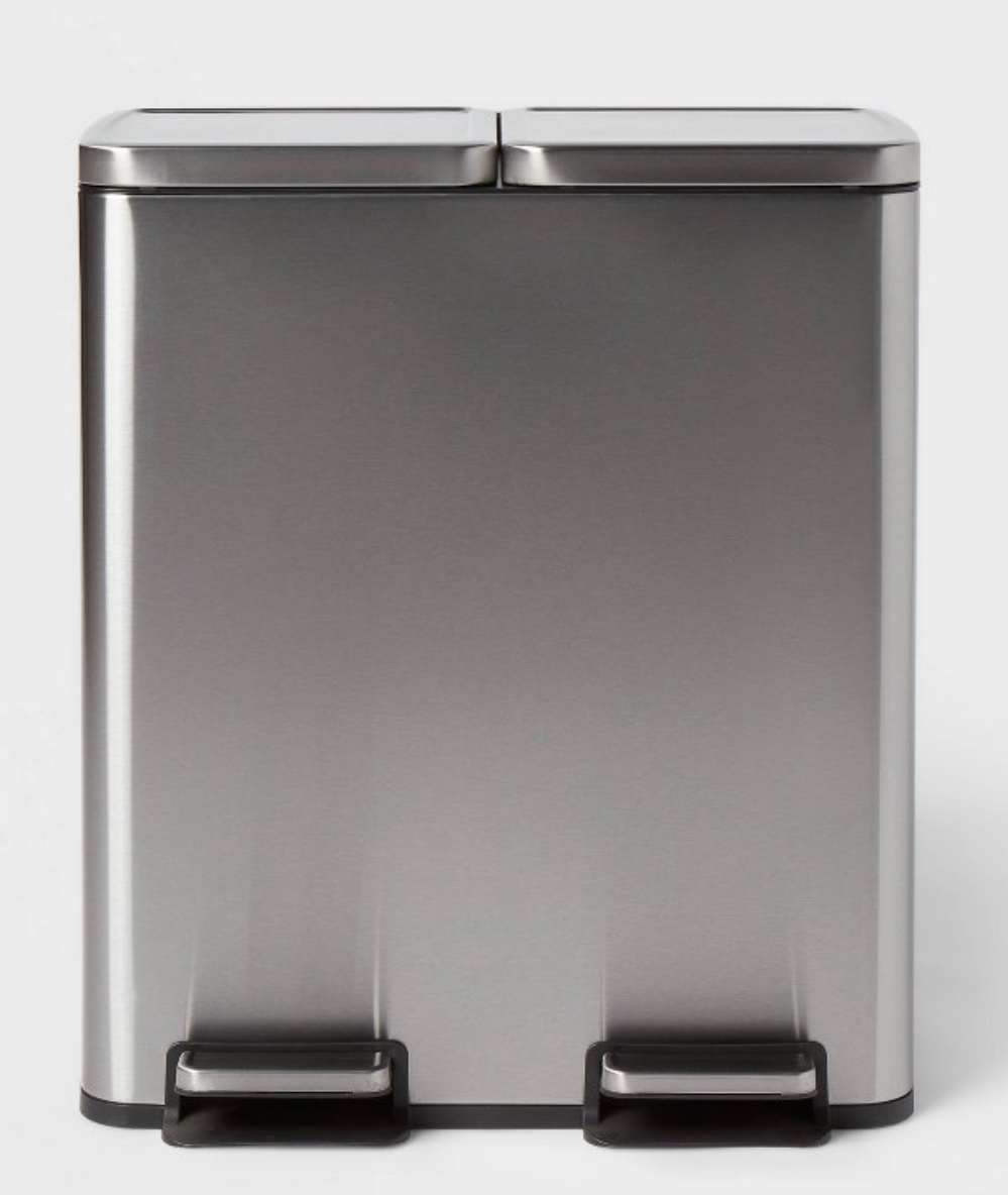 60L Stainless Steel Step Trash and Recycle Can - Brightroom™: Dual Compartment, Pedal-Operated, Kitchen Bin, Silver