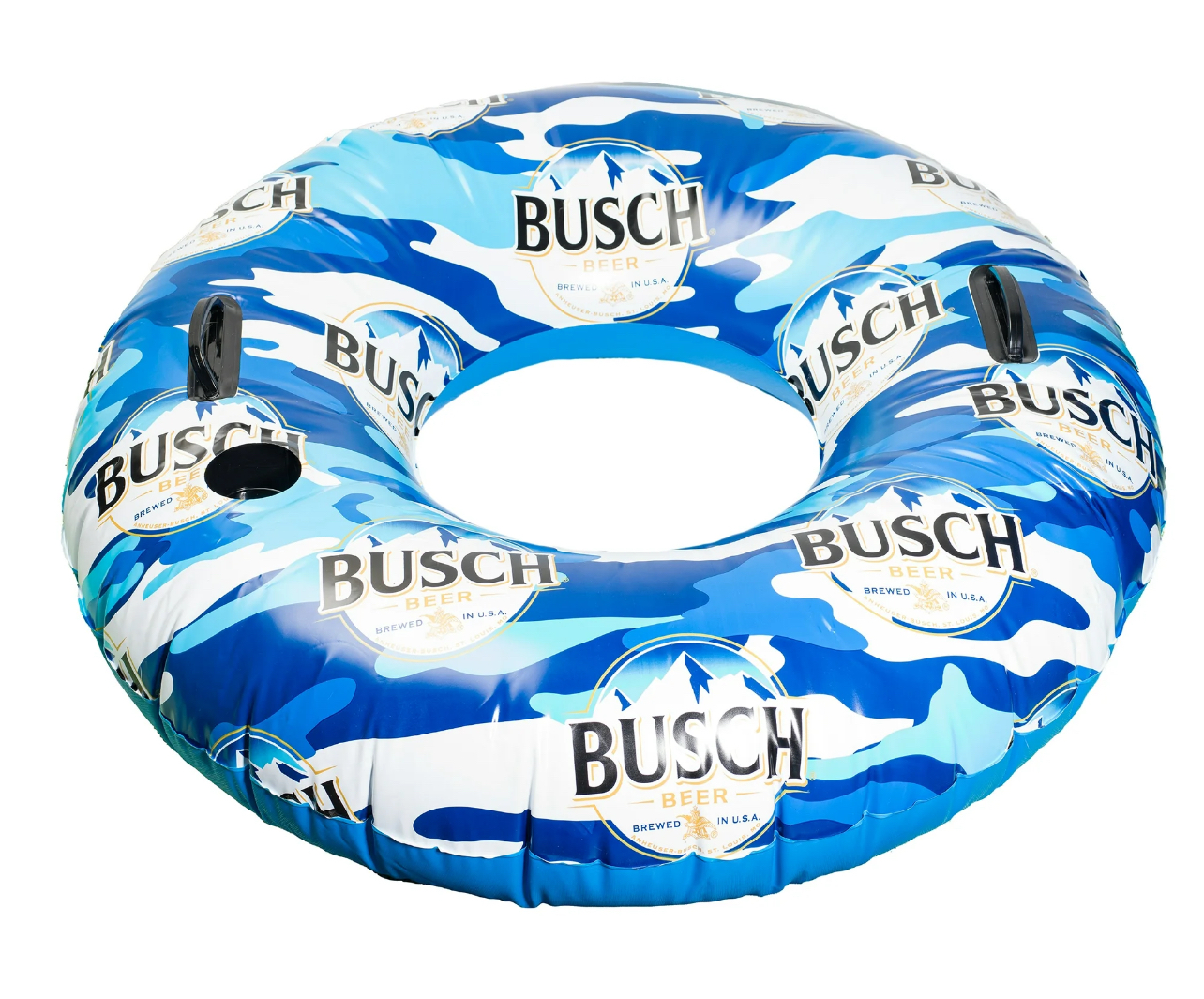 Busch Inflatable Swim Tube Adult Ring Float for Pools Rivers Lakes, Built-in Handles and Cup Holder