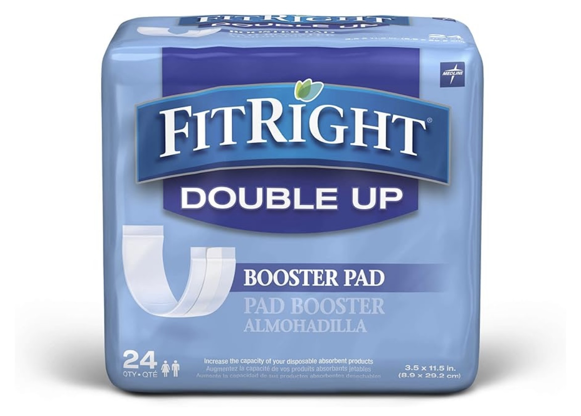 FitRight Double Up Booster Pad, Thin Incontinence Liner, 3.5" x 11.5", Individually Wrapped