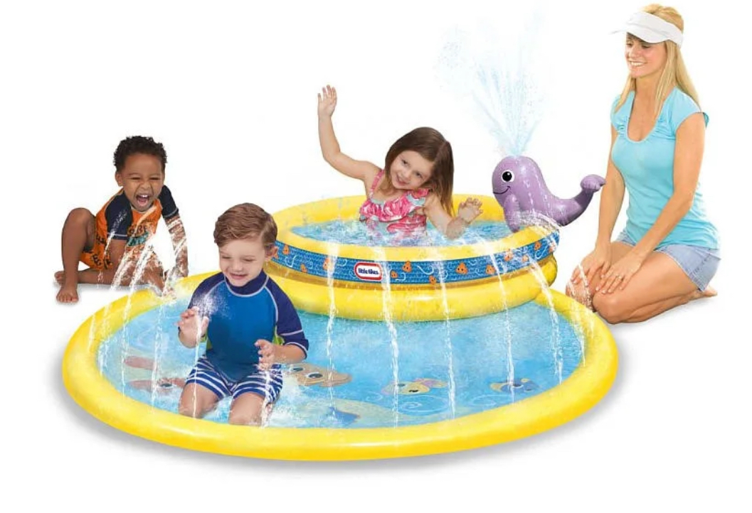 Little Tikes My First Lil Water Park, Round Splash Pool with Whale Sprinkler and Spray Mat for Kids Ages 3-6