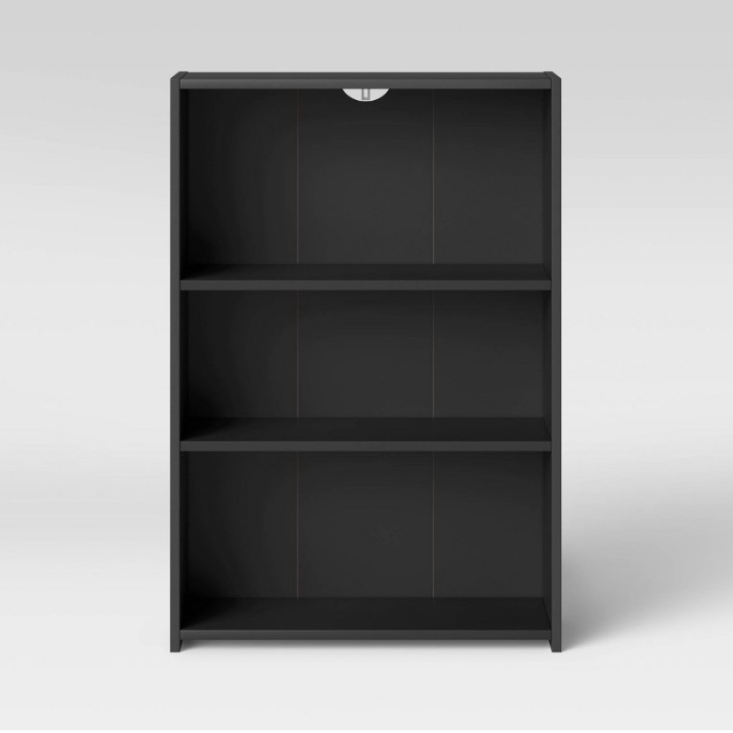 Room Essentials 3 Shelf Bookcase Black - Modern Style, Wood Composite, Open Shelving Storage