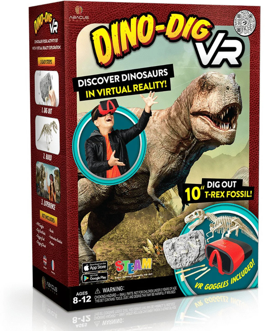 Abacus Brands Dino Dig Vr Goggles for Mobile Virtual Reality Kids Science Kit, Book, and Interactive Stem Learning Activity Set