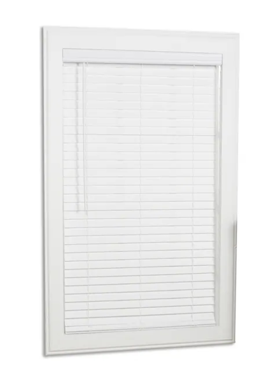 allen + roth Trim at Home 2-in Slat Width 47-in x 64-in Cordless White Faux Wood Room Darkening Horizontal Blinds