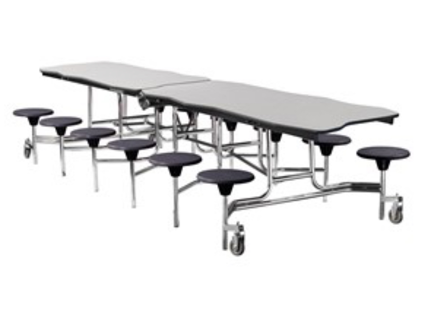 Bedrock Mobile Stool Cafeteria Table w/ Plywood Core & Chrome Frame