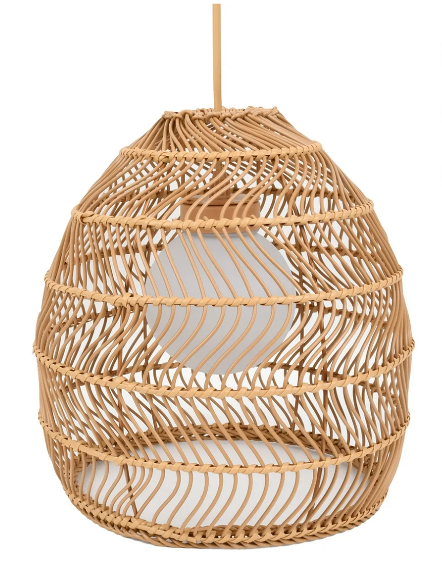 Better Homes & Gardens 12.8in. Tall Tan Battery-Powered Woven Polyethylene Hanging Pendant Lantern