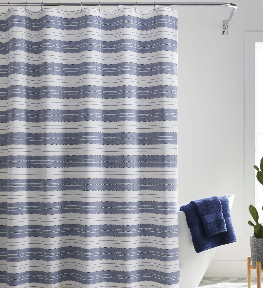 Better Homes & Gardens Textured Blue/White Striped Cotton-Poly Shower Curtain, 72" x 72"