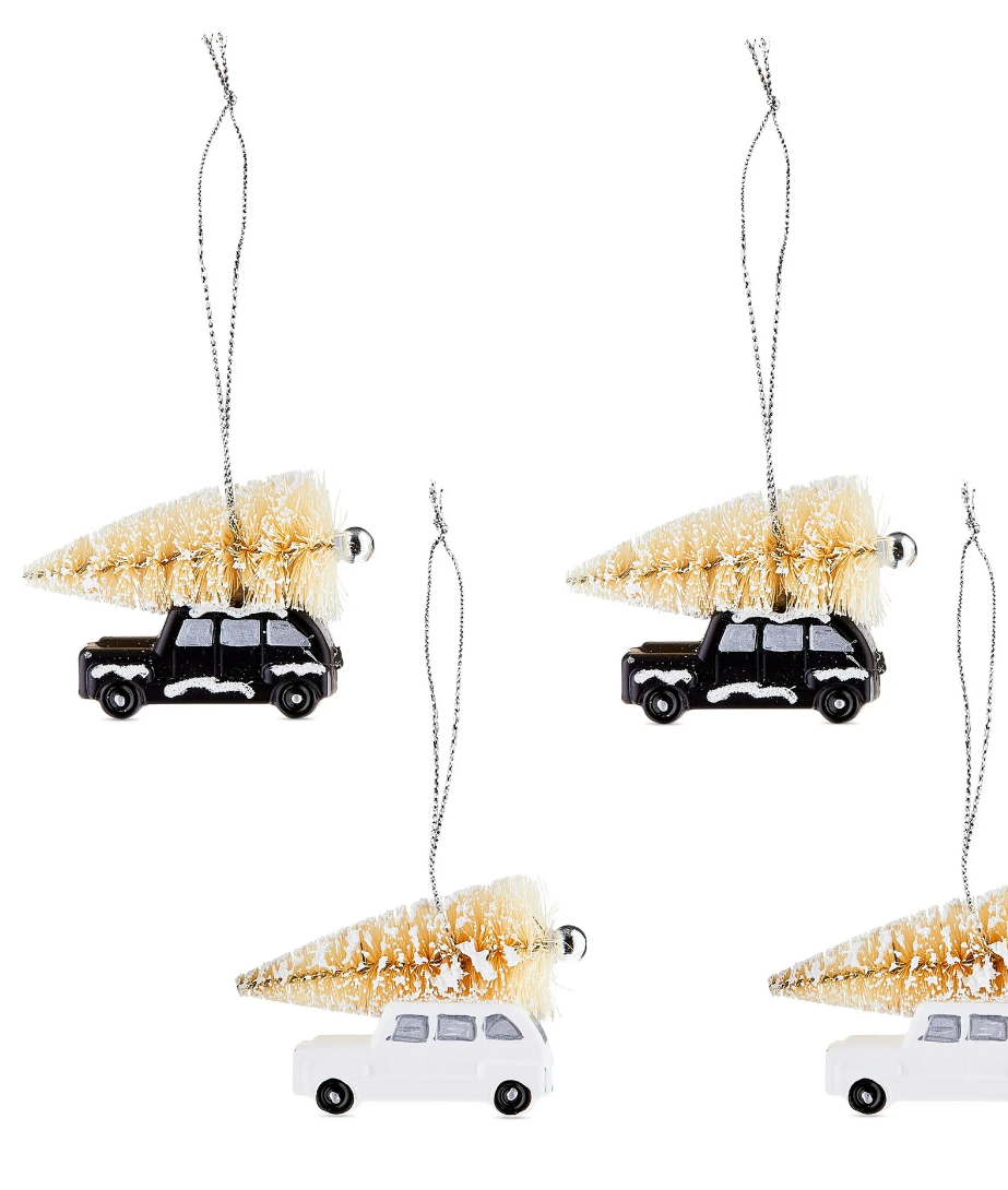 Black and White Pick up Truck Mini Decorative Ornament, 4 Count, by Holiday Time