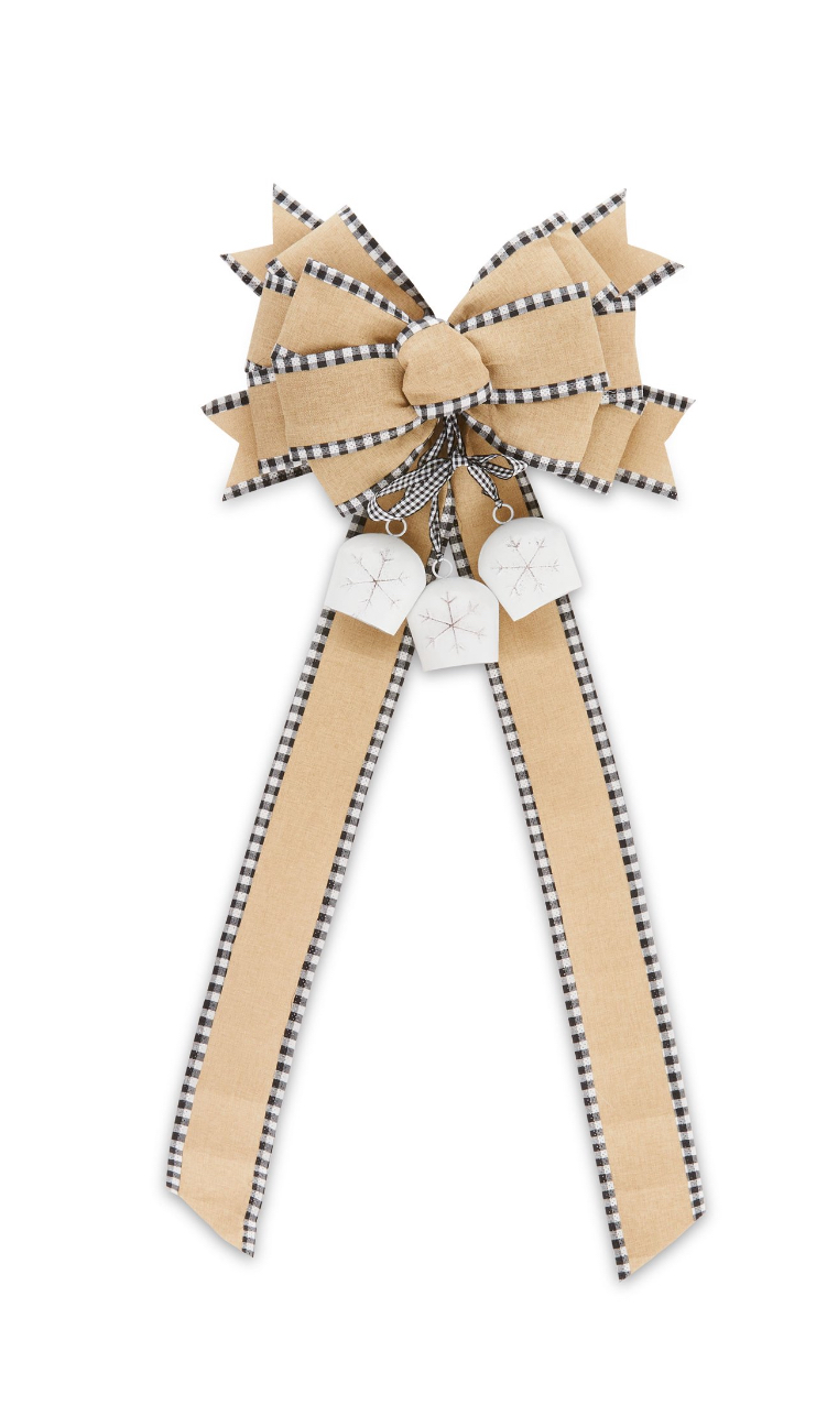 Black White Plaid Edge White Bell Bow, by Holiday Time