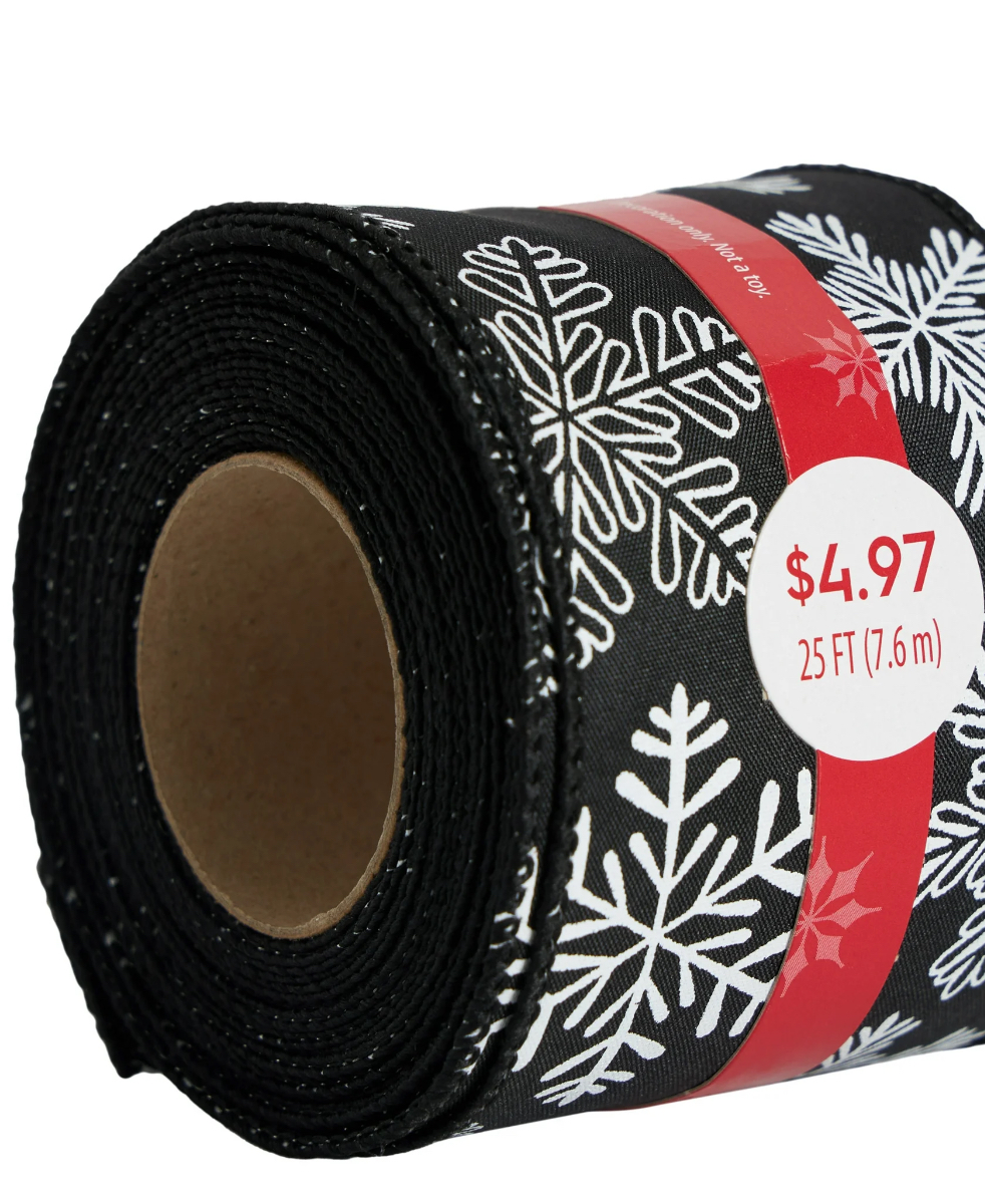 Black & White Snowflake Christmas Ribbon, 25, by Holiday Time