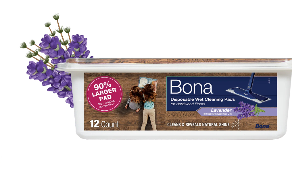 Bona Hardwood Floor Disposable Wet Cleaning Pads, Lavender Scent, 12 Count