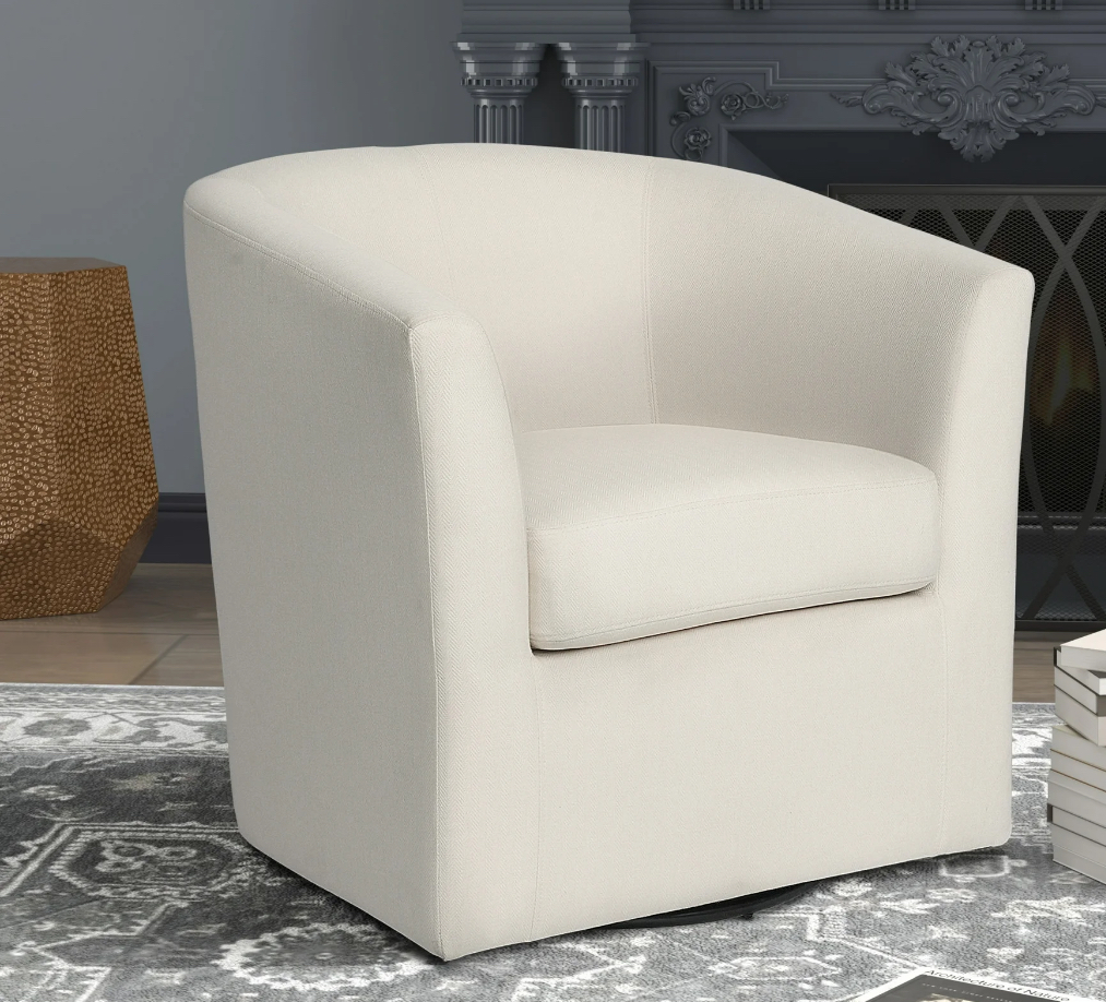 Contemporary Barrel Swivel Accent Chair, White