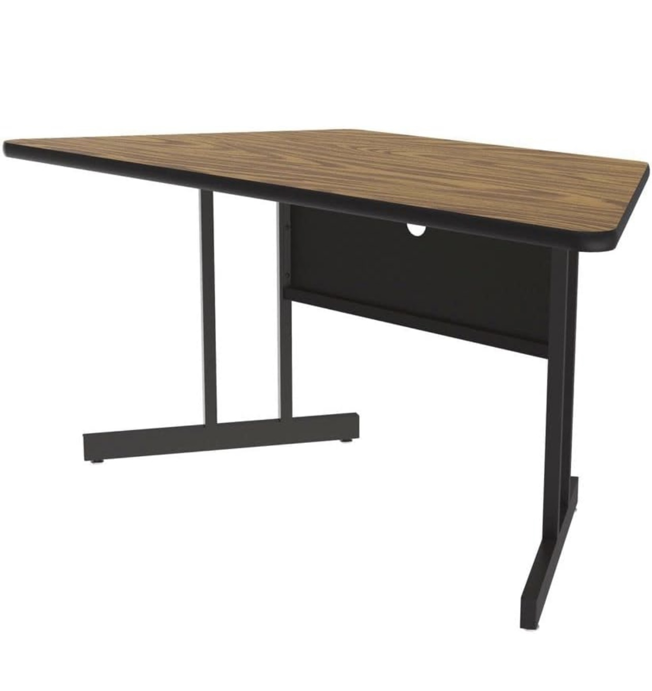 Correll 30"x60" Computer Desk, Trapezoid, Medium Oak Melamine Top, Ergonomic 26" Keyboard Height, Classroom Workstation, Steel Frame & Modesty Panel