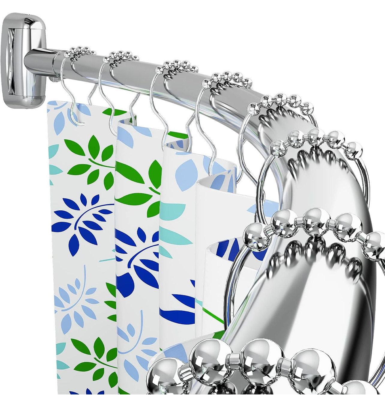Curved Shower Curtain Rod, 45-72 Inches Adjustable Curved Shower Rod, Rustproof Premium Stainless Steel Shower Rods for Bathroom, Telescoping Design, Need to Drill, Silver