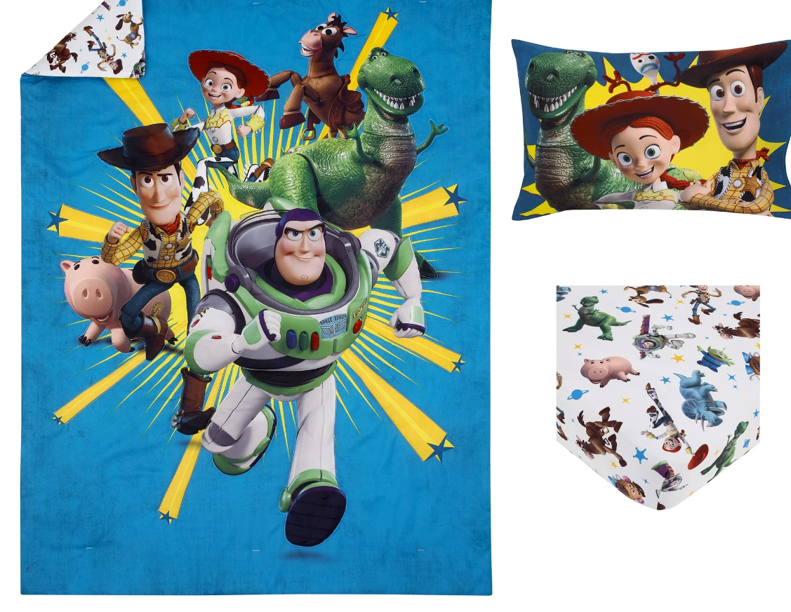 Disney Toy Story Toddler Bedding Set, "Taking Action", 3-Pieces, Blue, Green, Boy, Toddler Bed Size