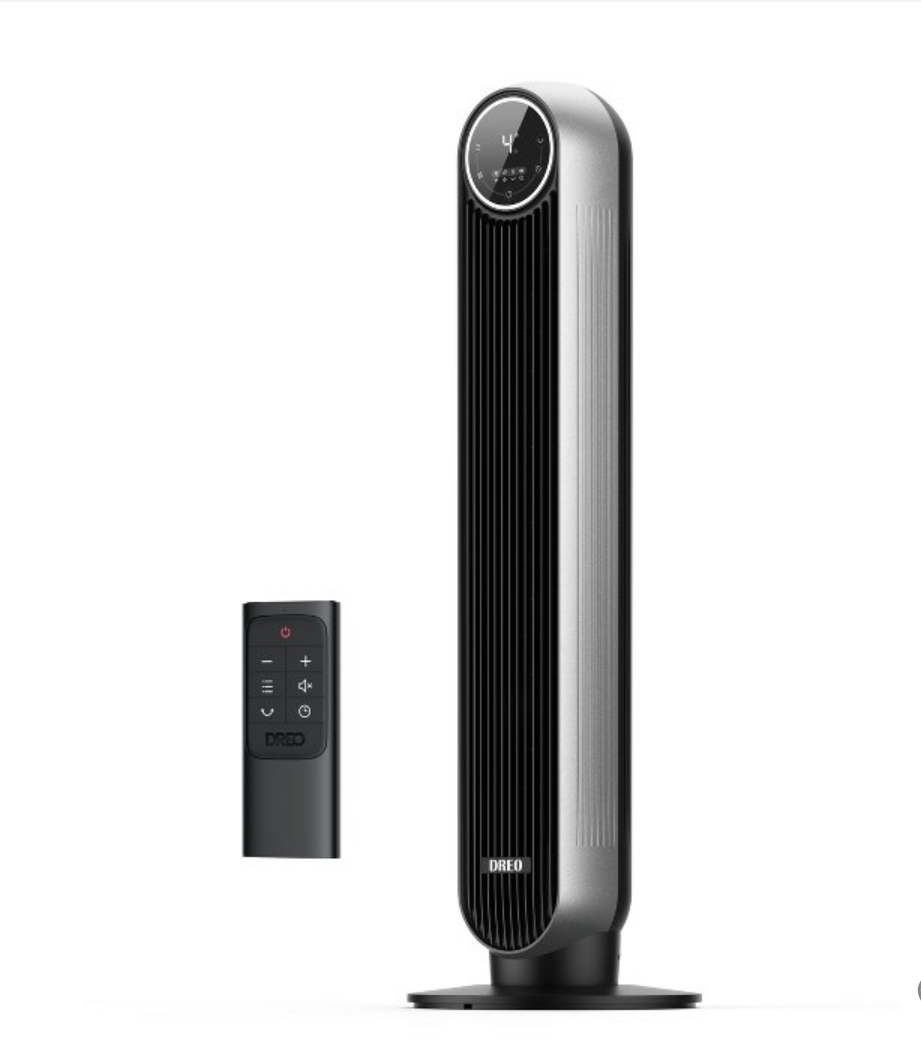 Dreo Nomad 36" Quiet Bladeless Oscillating Tower Fan Black/Silver: ETL Listed, 4 Speeds, Remote, Electric, 100-300 sq. ft.