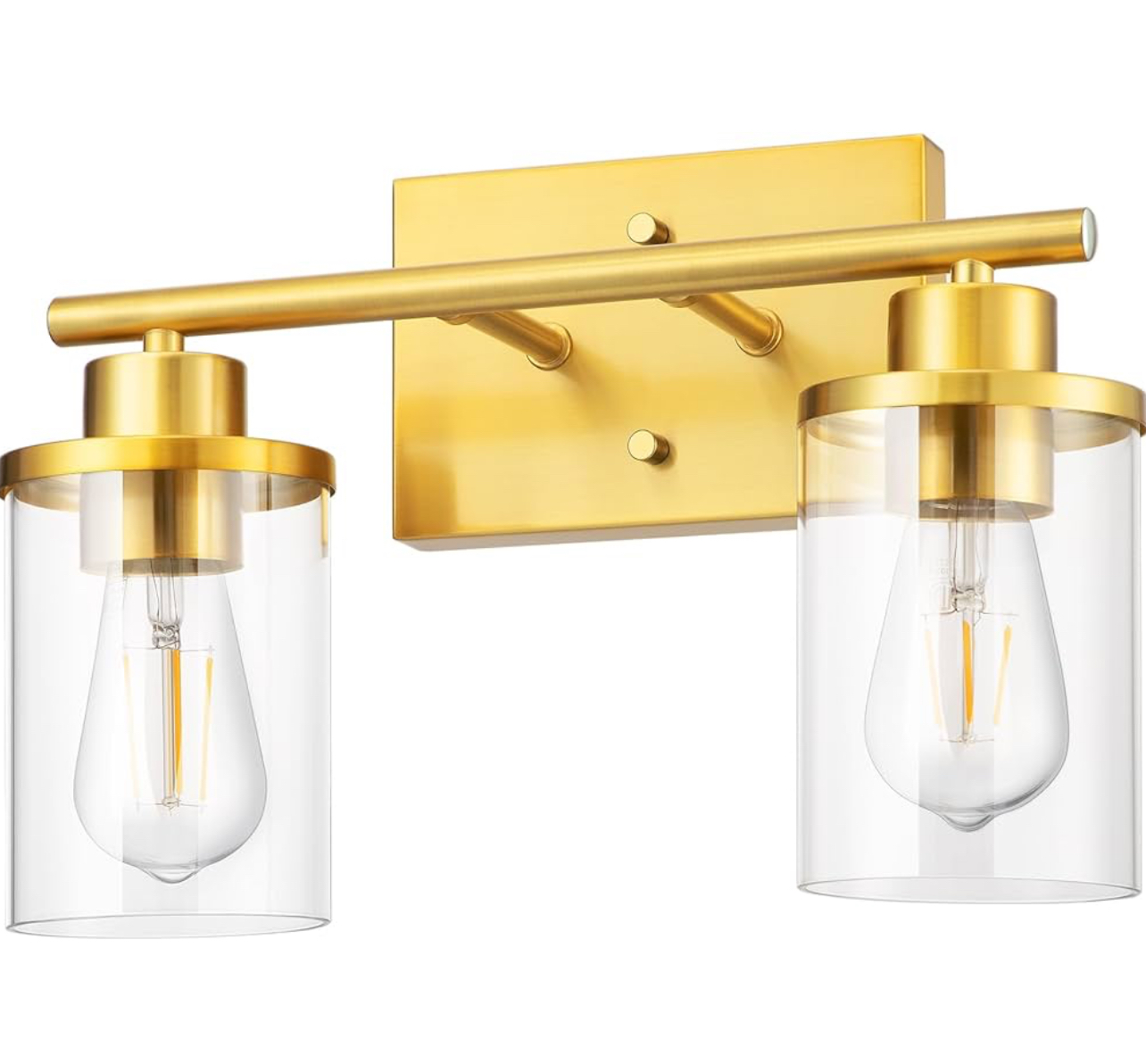 EDISHINE Bathroom Light Fixtures, 2-Light Gold Bathroom Vanity Light, Modern Wall Sconces with Clear Glass Shades for Bathroom, Powder Room, Vanity Table, Mirror, Kitchen (E26 Base)