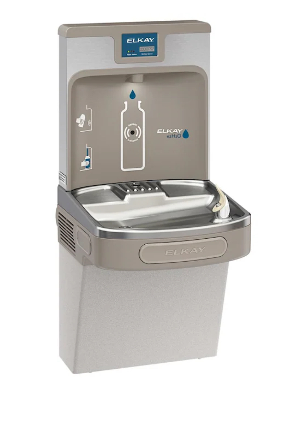 Elkay Bottle Filling Station Gray Push button Wall mount Bottle filler/Drinking fountain Filter Included