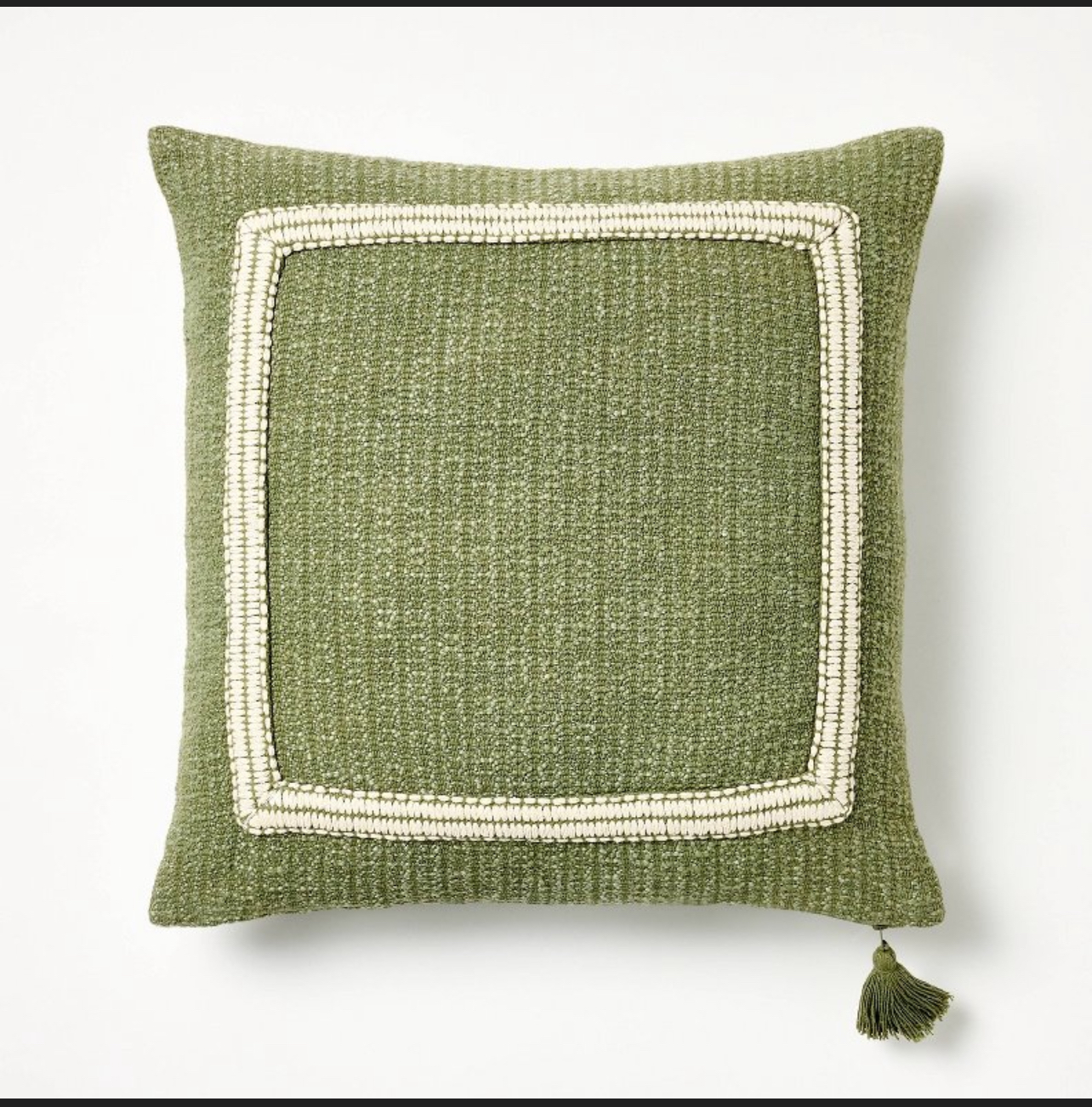 Embroidered Frame Square Throw Pillow Sage/Cream - Threshold™ designed with Studio McGee: Cotton-Blend, Indoor Decor, Zippered