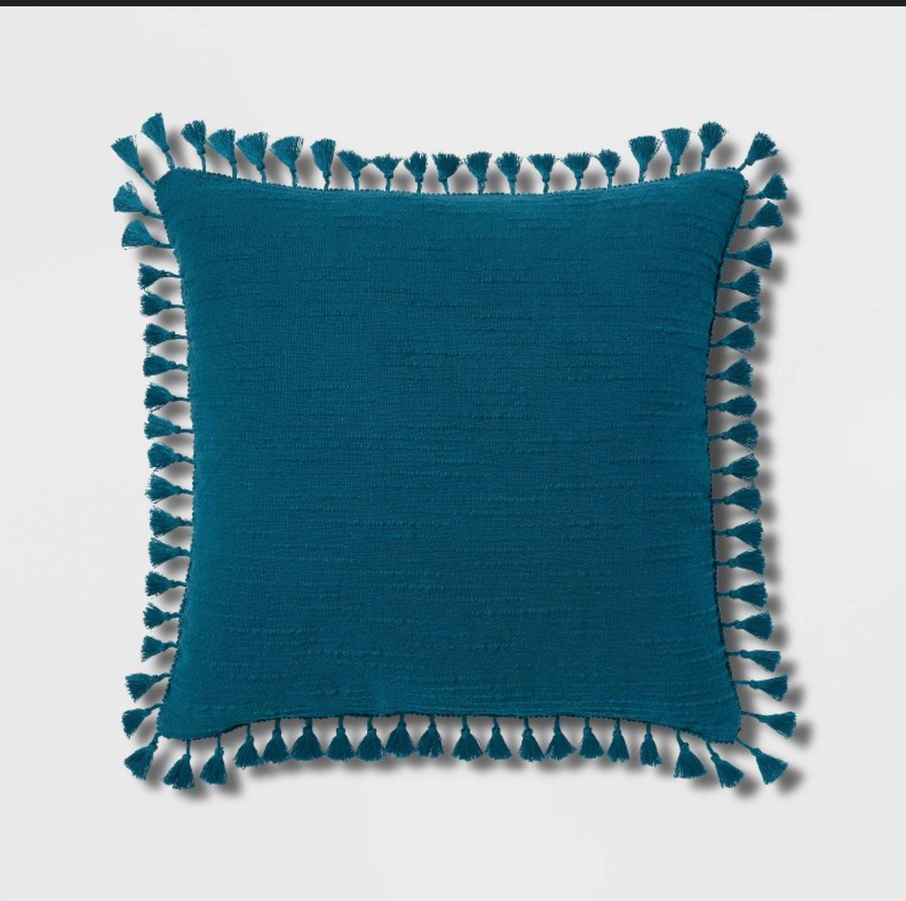 Euro Textured Slub Tassel Decorative Throw Pillow Dark Teal Blue - Threshold™: Cotton Dobby, Indoor Square Accent Pillow