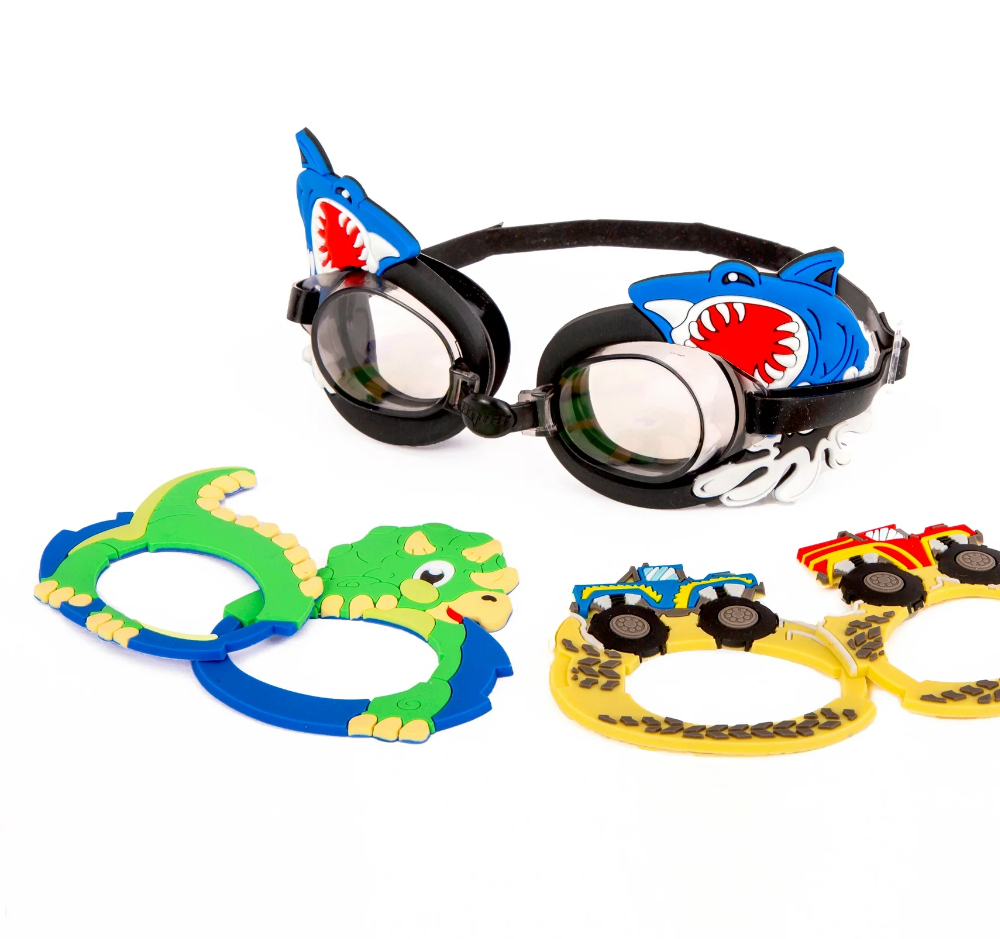 EyePop Shark 3-in-1 Swim Goggle Set for Children, Multi-Color, Unisex