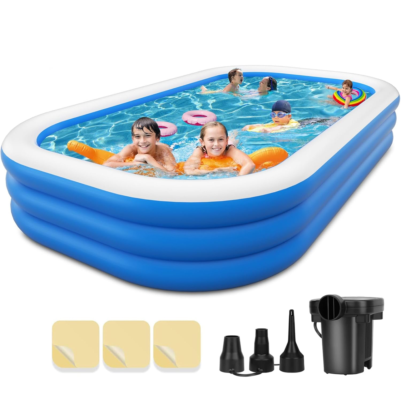 Family Pool Inflatable with Pump - 136"' x 72" x 22" Swimming Lounge Pools for Adults Family