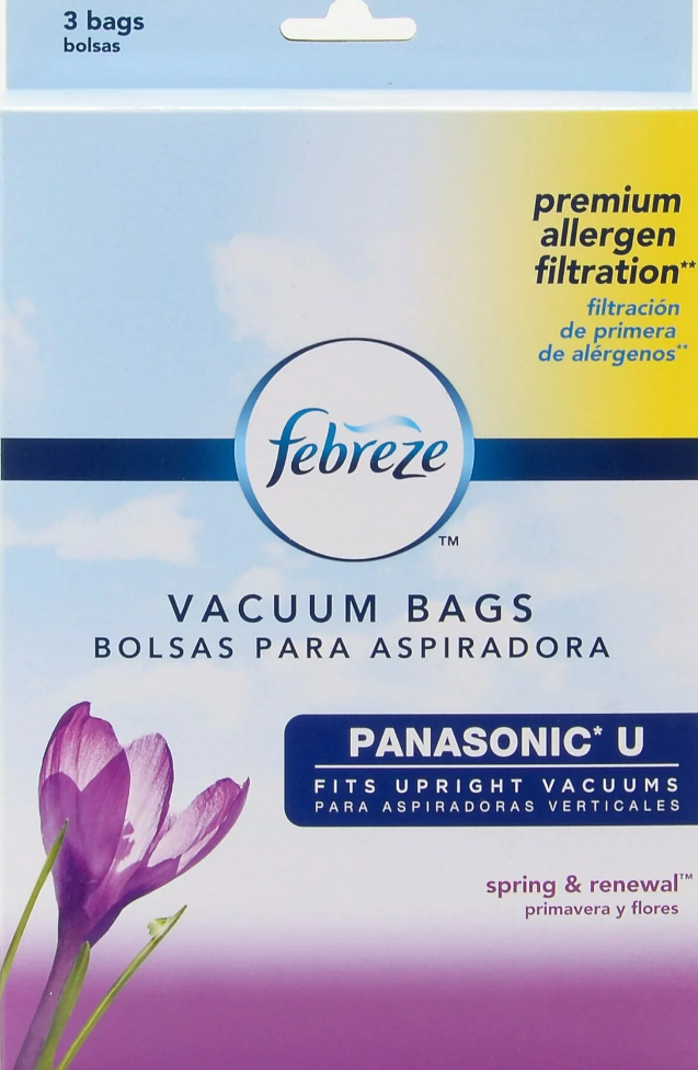 Febreze Spring & Renewal Scent Panasonic U Vacuum Bag, 3-Pack, 11653 (Compatible with Panasonic* Vacuum Models)