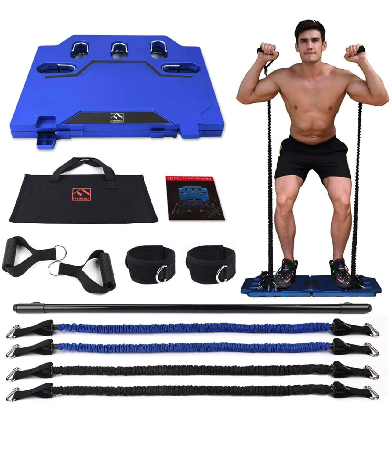 FITINDEX Portable Home Gym - Exercise Equipment with Resistance Bands Bar, Muscle Build Workout Equipment for Men/Women, Full-Body Fitness Equipment for Indoor/Outdoor/Travel