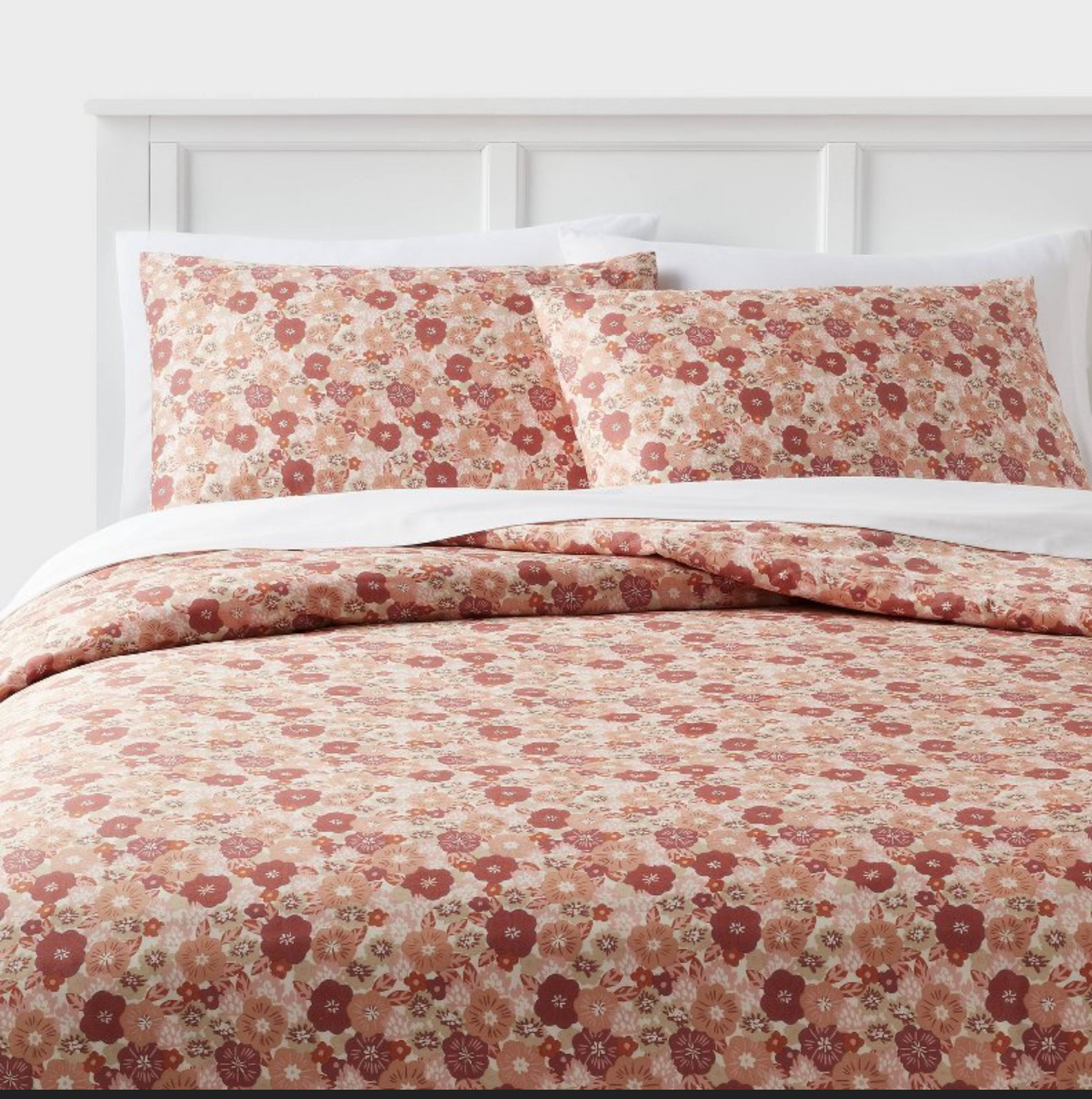 Full/Queen Cotton Blend Sateen Duvet Cover and Sham Set Copper/Light Pink Floral - Room Essentials™: 225 Thread Count, OEKO-TEX Certified