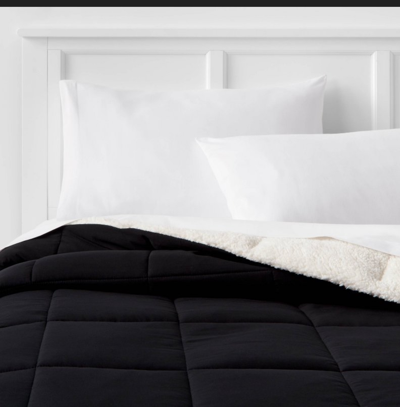 Full/Queen Faux Shearling Washed Microfiber Reversible Comforter Black - Room Essentials™: OEKO-TEX Certified, 180 Thread Count