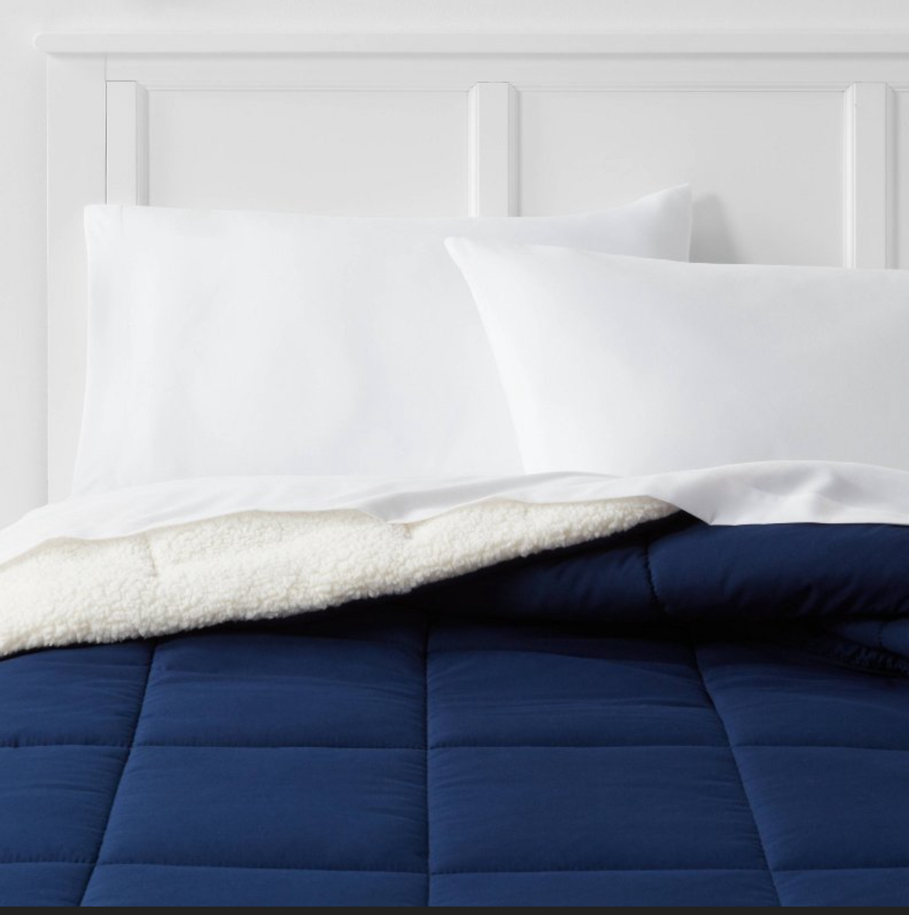 Full/Queen Faux Shearling Washed Microfiber Reversible Comforter Navy - Room Essentials™: OEKO-TEX Certified, 180 Thread Count