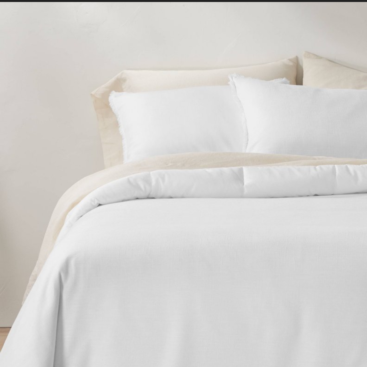 Full/Queen Heavyweight Linen Blend Comforter & Sham Set White - Casaluna™: Rayon & Cotton, Hidden Quilting, Zip Closure