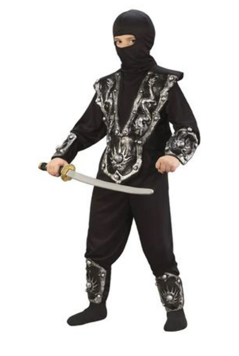 Fun World Boys Black and Silver Ninja Warrior Halloween costume - Medium