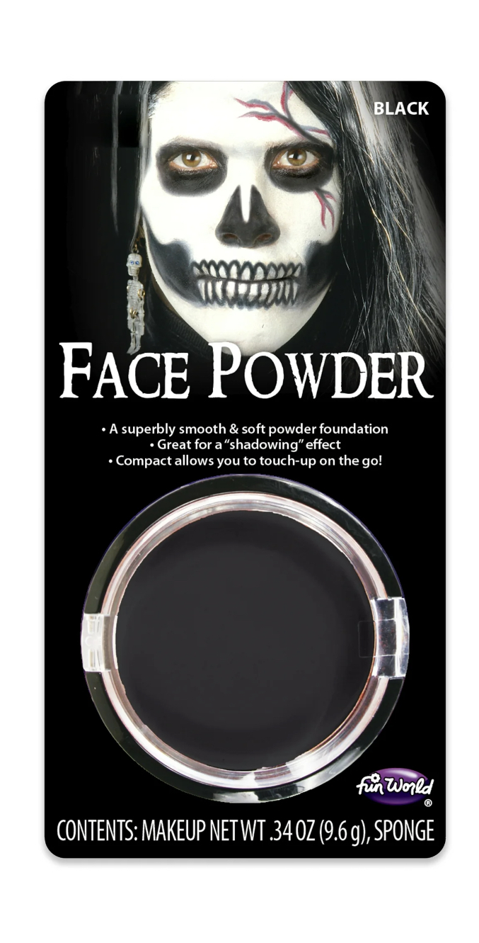 Fun World Halloween Pressed Powder Makeup for All Skin, Full Coverage, Matte Finish, Black, 9.6 G