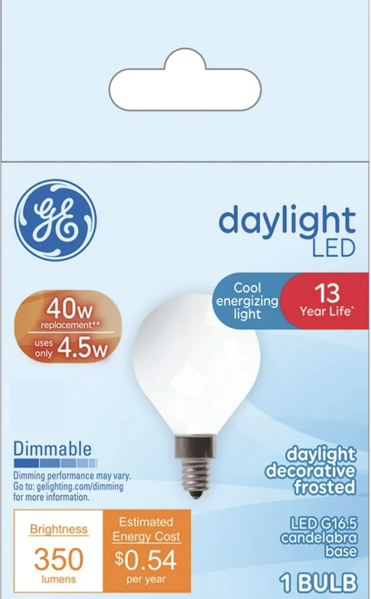 GE LED Light Bulb, 40 Watt, Daylight, G16.5 Globe Bulb, Small Base, 13yr