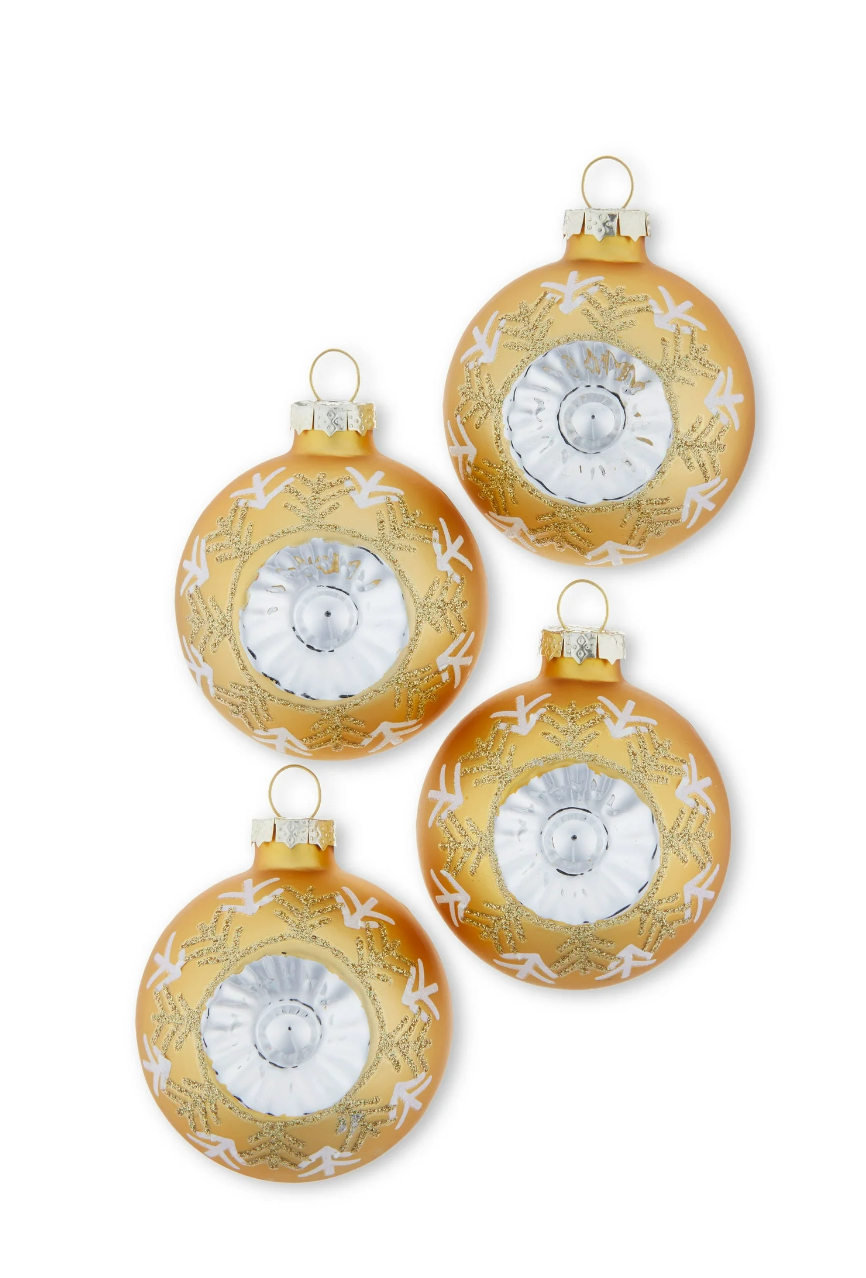 Gold Glass Retro Christmas Ornaments, 4 Count, by Holiday Time