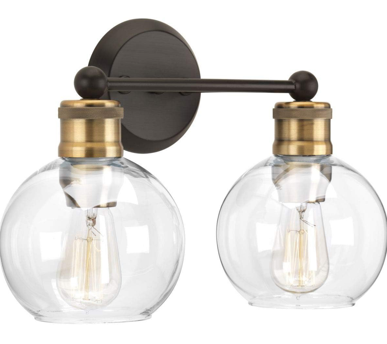 Hansford Collection 2-Light Clear Glass Coastal Bath Vanity Light Antique Bronze