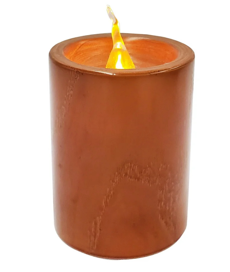 Holiday Time Battery Operated Light up Natural Wooden Brown Color 3x4in Led Pillar Candle, No Scent