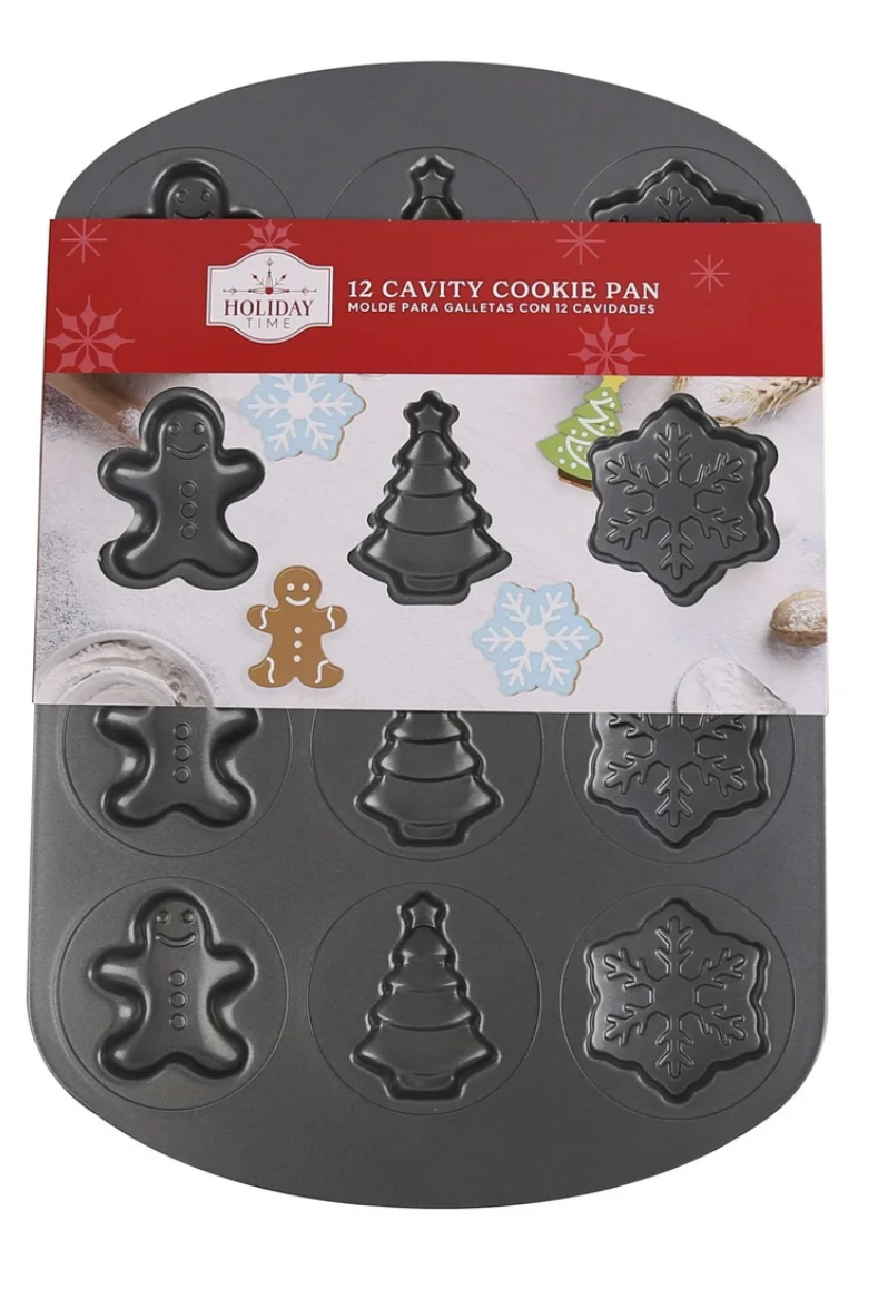 Holiday Time Christmas Non-Stick 12 Cavity Cookie Pan, 11.2 X 16.54 inches, Carbon Steel